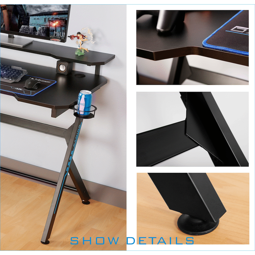 VX Gaming Donahue Gaming Desk - Black with Headphone Hook - Image 4