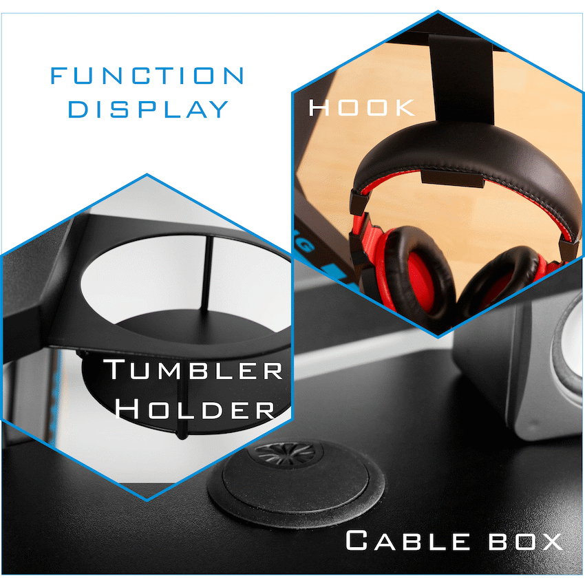 VX Gaming Donahue Gaming Desk - Black with Headphone Hook - Image 5