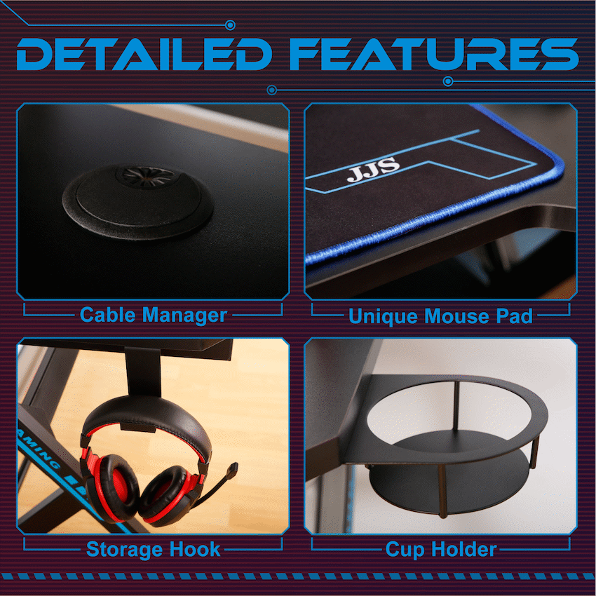 VX Gaming Donahue Gaming Desk - Black with Headphone Hook - Image 9