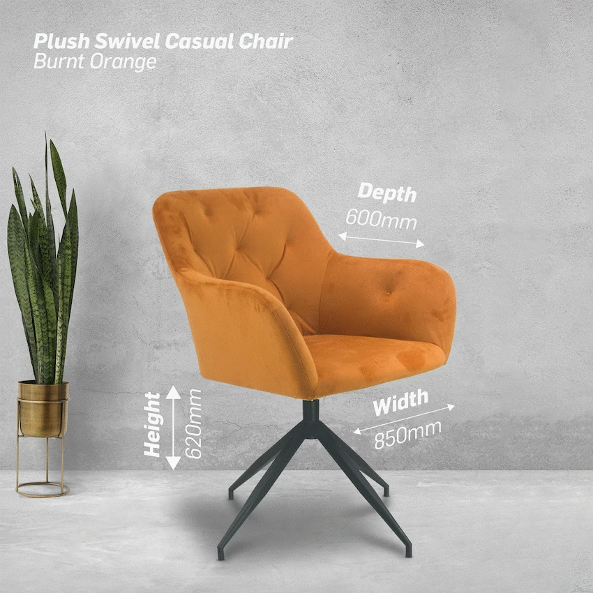 Plush Swivel Casual Chair - Burnt Orange - Velvet Fabric - Image 3