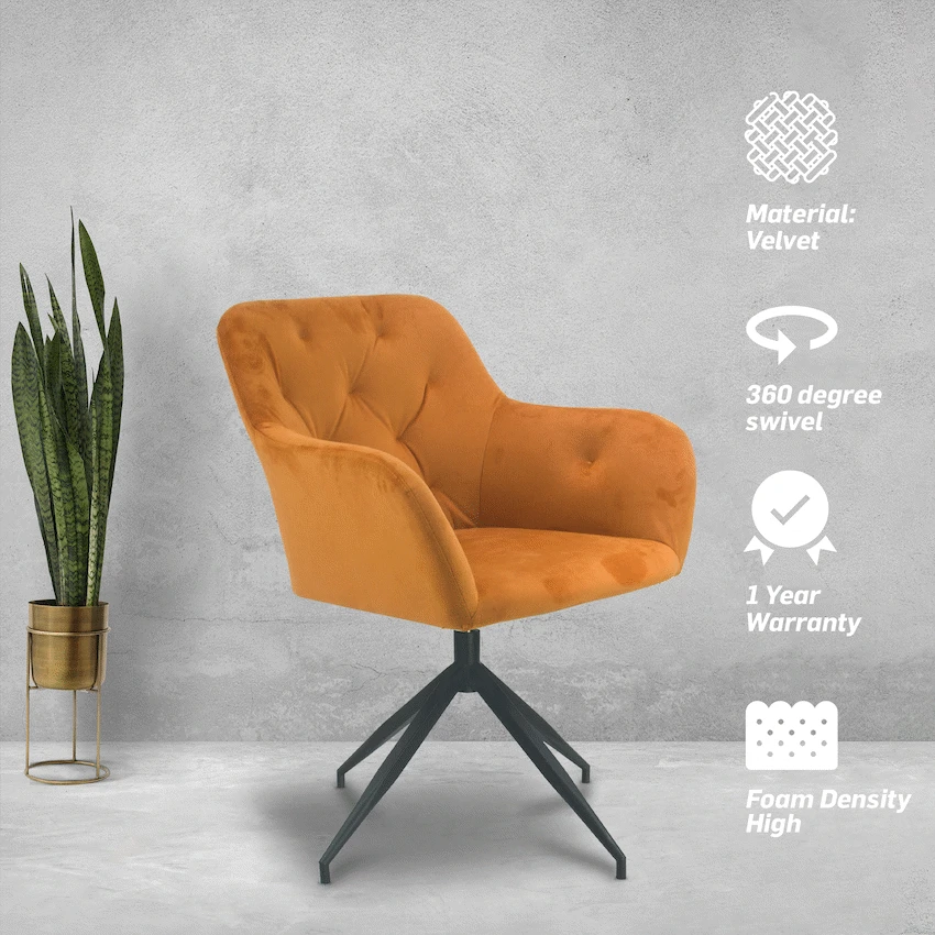 Plush Swivel Casual Chair - Burnt Orange - Velvet Fabric - Image 4
