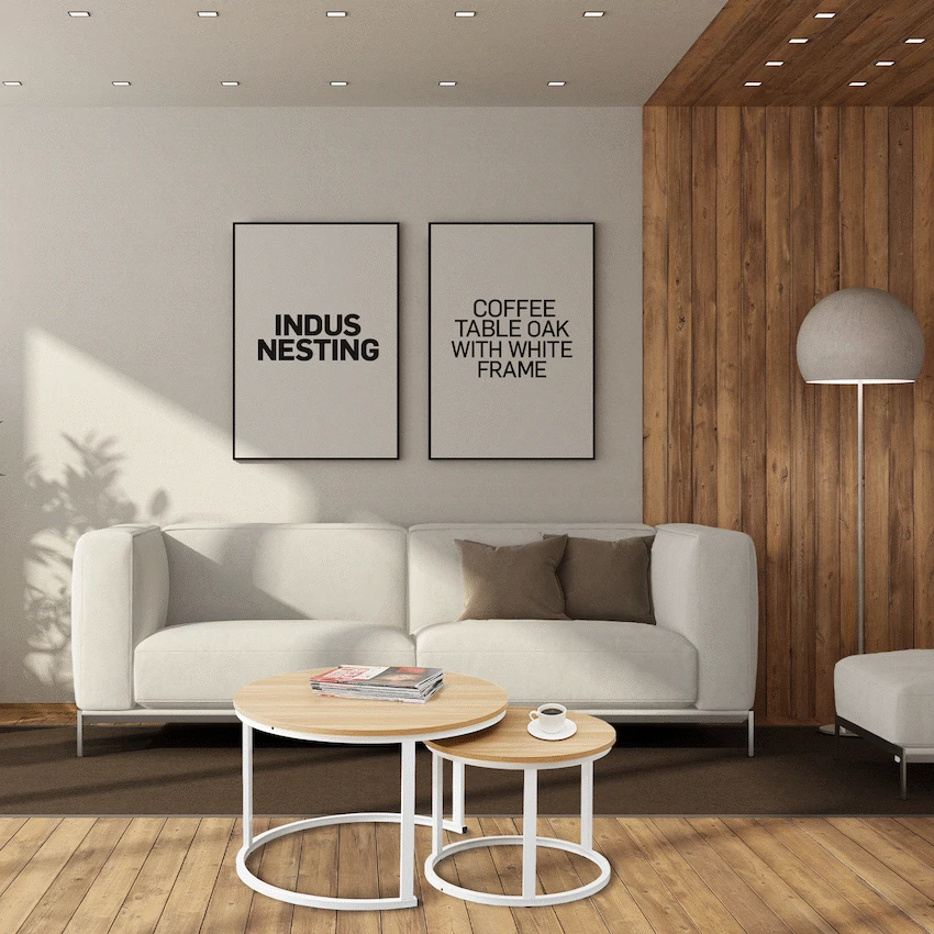 Indus Nesting Coffee Table Oak With White Frame - Image 2