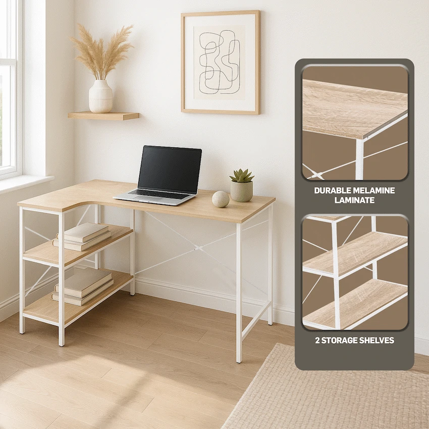 Everfurn Anthony Work Desk - Light Oak and White Frame - Image 4