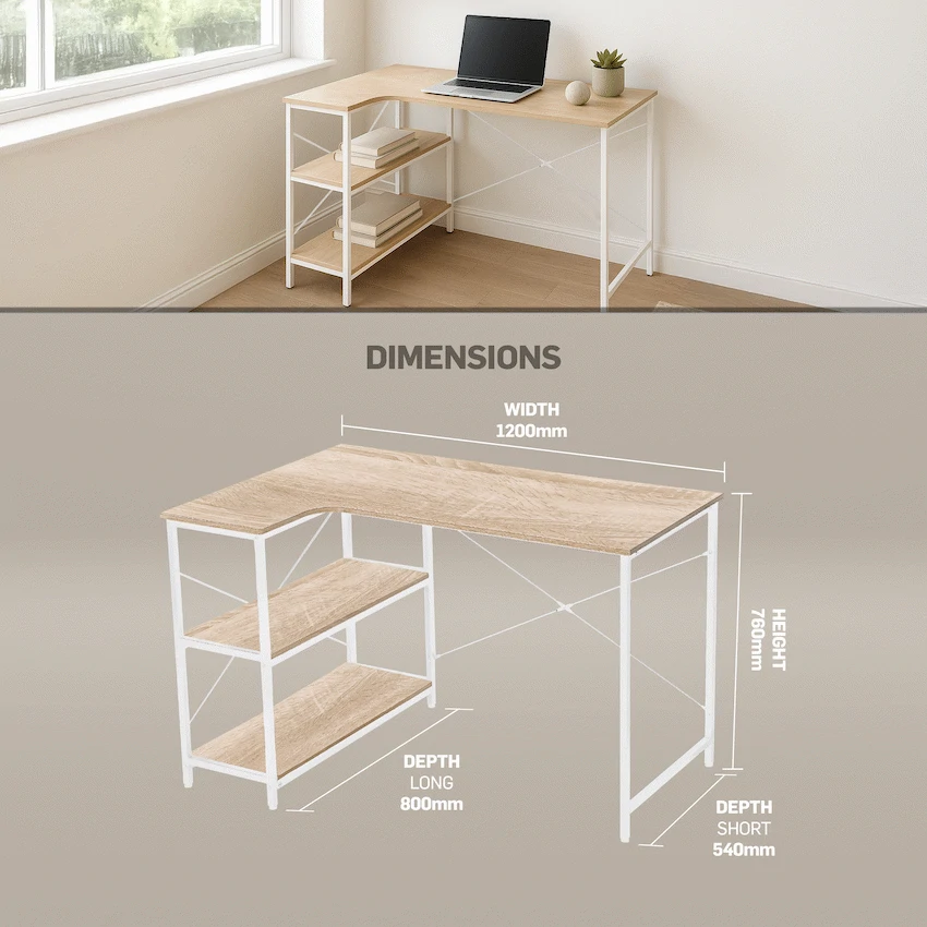 Everfurn Anthony Work Desk - Light Oak and White Frame - Image 5