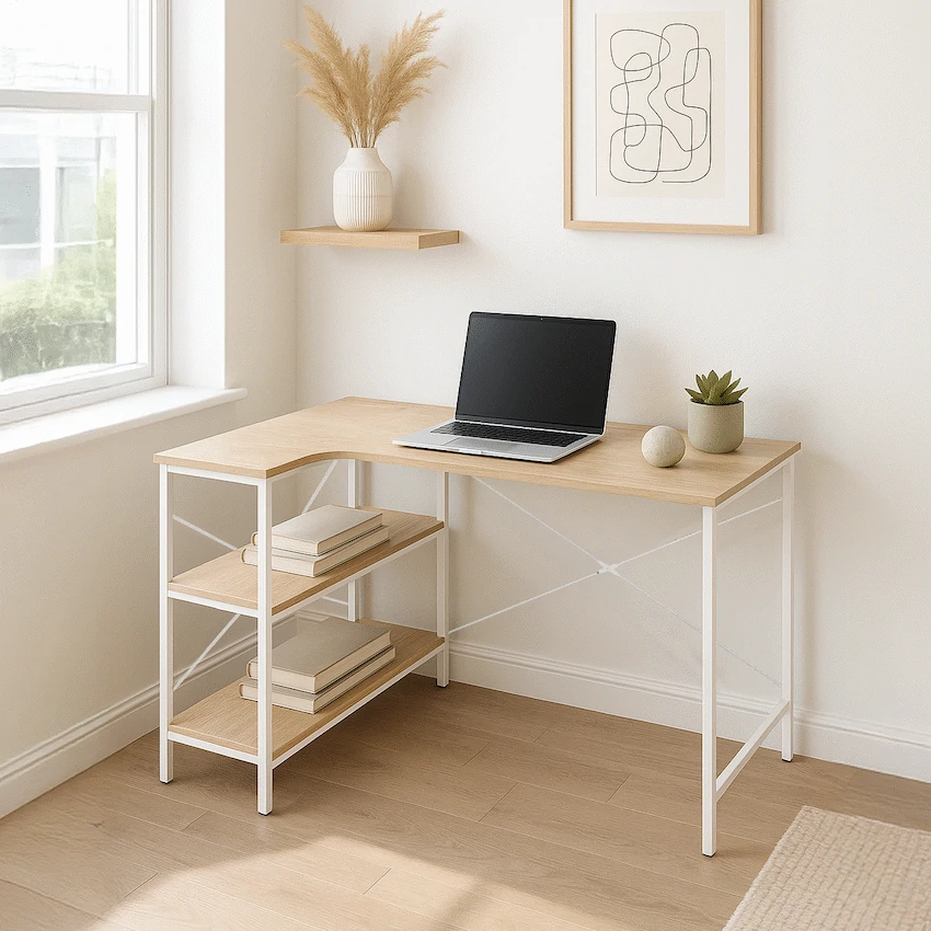 Everfurn Anthony Work Desk - Light Oak and White Frame - Image 7