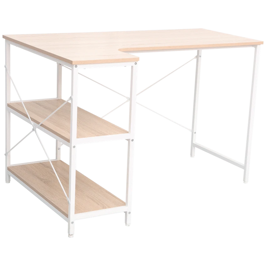 Everfurn Anthony Work Desk - Light Oak and White Frame