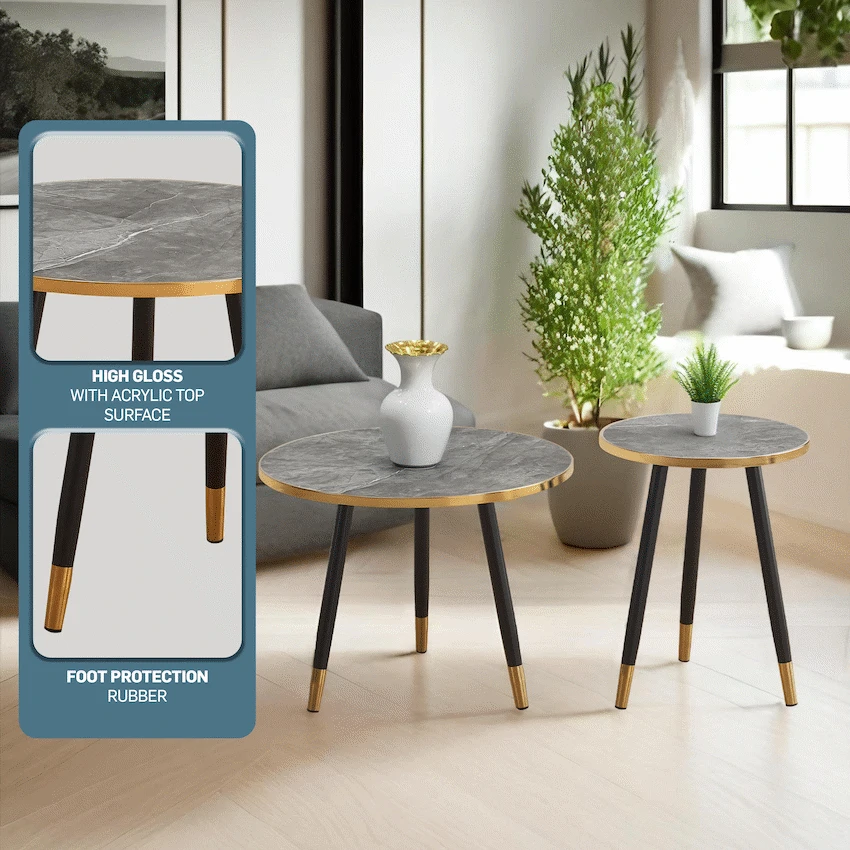 Everfurn Diana Coffee Table Grey Marble with Black Legs - Image 2