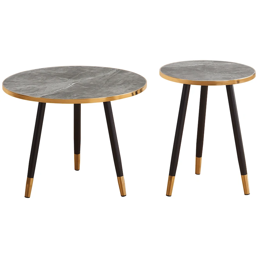 Everfurn Diana Coffee Table Grey Marble with Black Legs