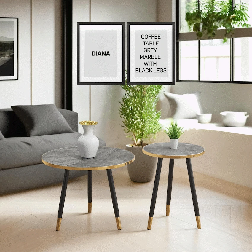 Everfurn Diana Coffee Table Grey Marble with Black Legs - Image 4