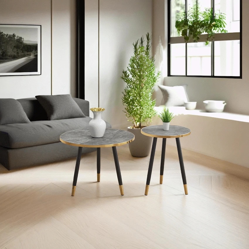 Everfurn Diana Coffee Table Grey Marble with Black Legs - Image 5