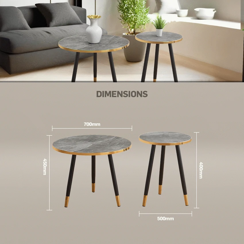 Everfurn Diana Coffee Table Grey Marble with Black Legs - Image 7