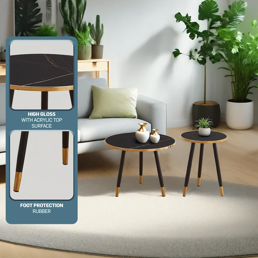 Everfurn Diana Coffee Table Black Marble with Black Legs - Image 2