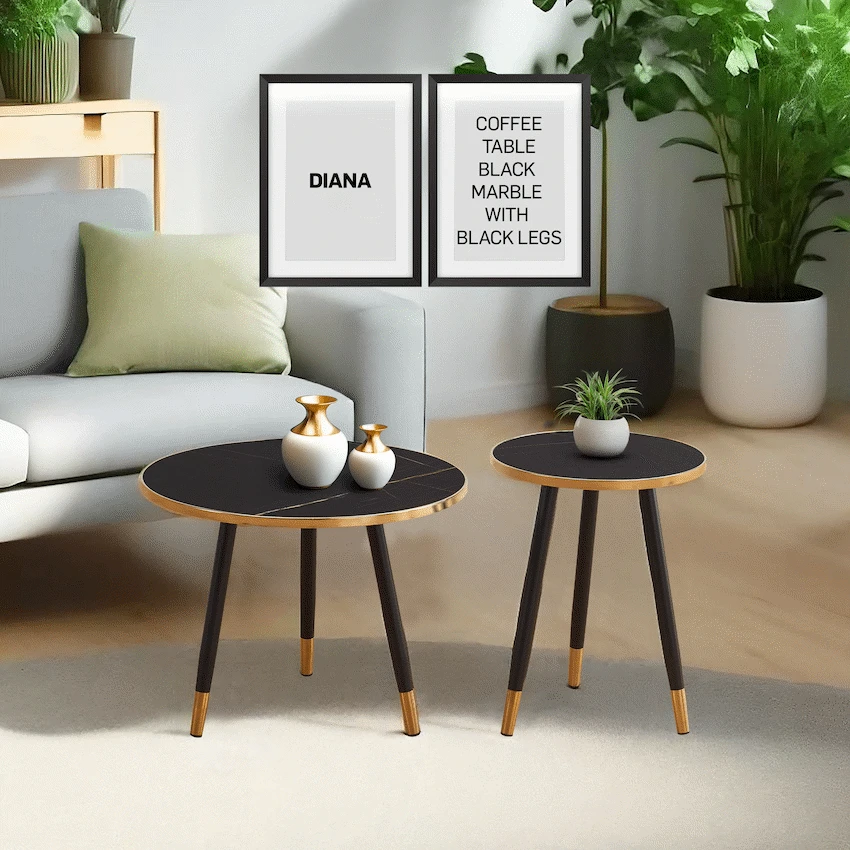 Everfurn Diana Coffee Table Black Marble with Black Legs - Image 5