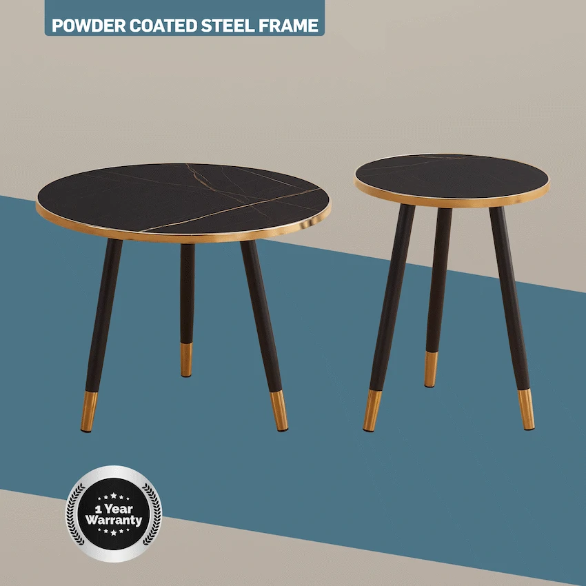 Everfurn Diana Coffee Table Black Marble with Black Legs - Image 6