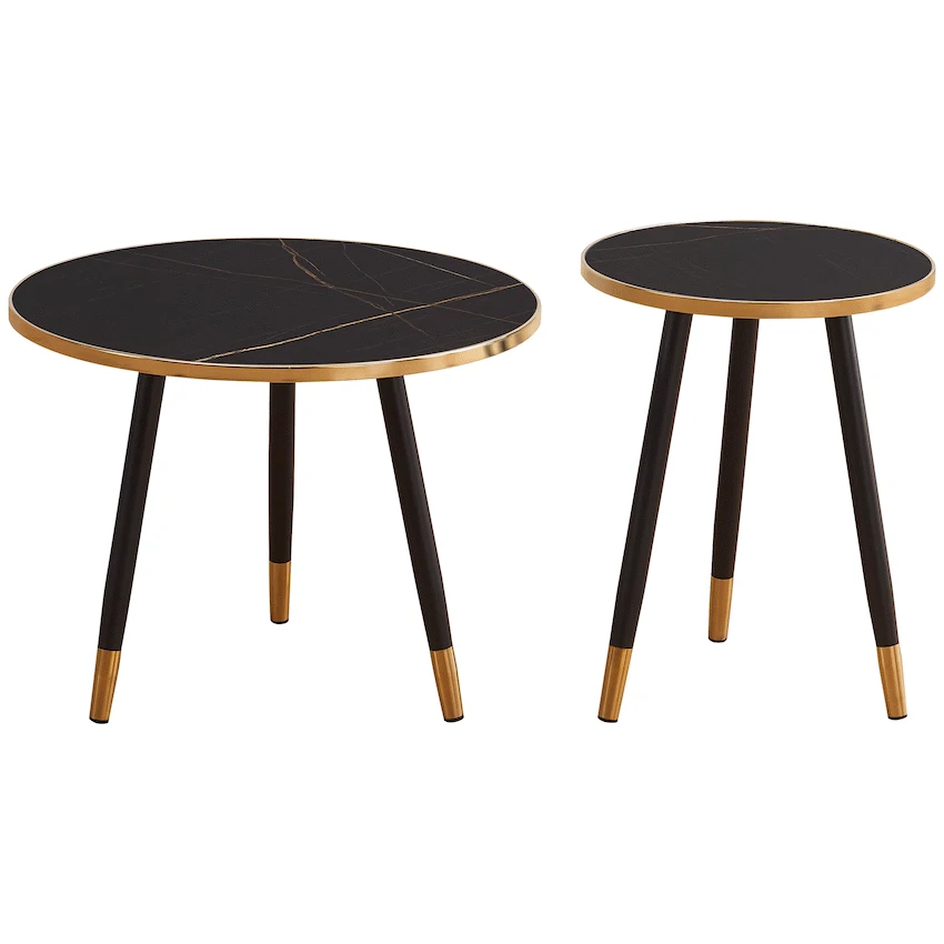 Everfurn Diana Coffee Table Black Marble with Black Legs