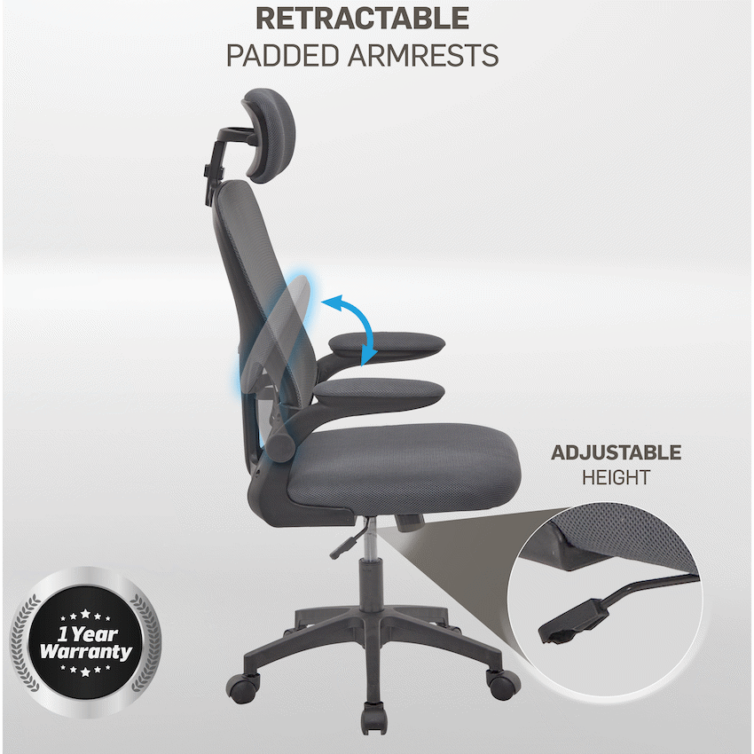 Everfurn Kira High Back Office Chair with Headrest - Grey with Black Frame - Image 6