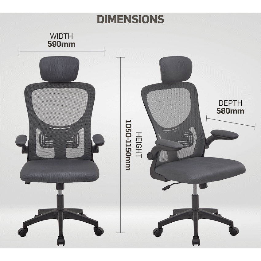 Everfurn Kira High Back Office Chair with Headrest - Grey with Black Frame - Image 5