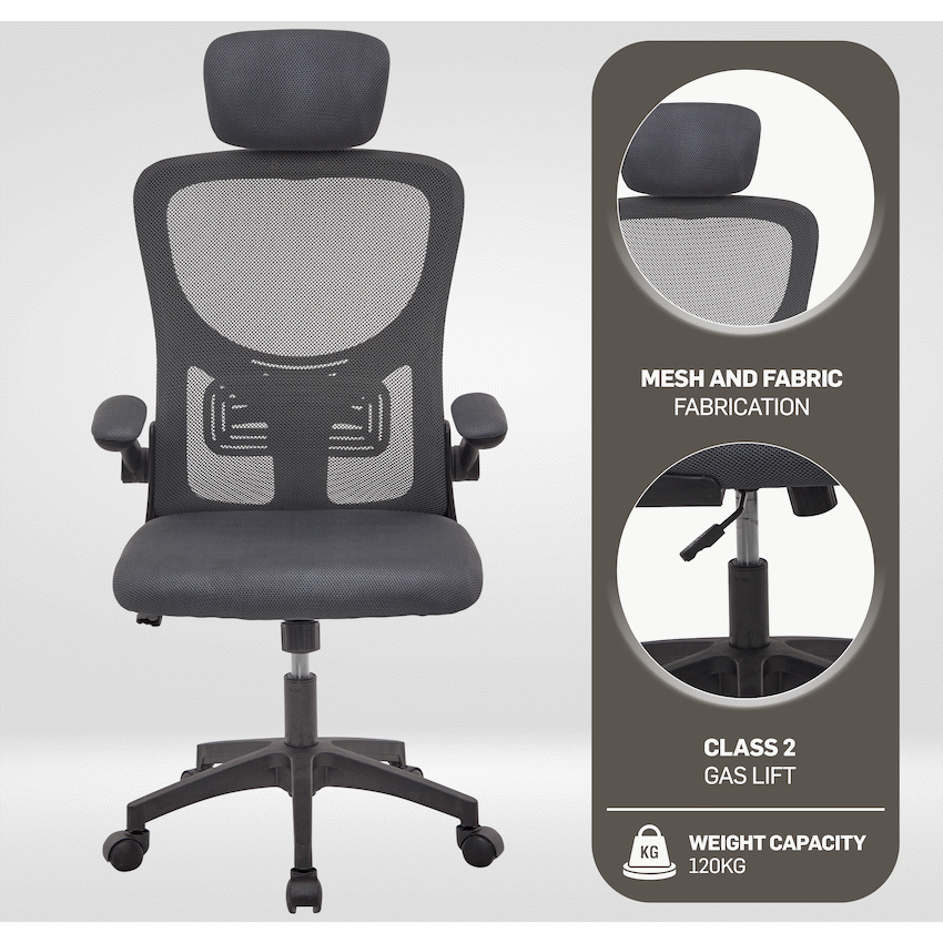 Everfurn Kira High Back Office Chair with Headrest - Grey with Black Frame - Image 7